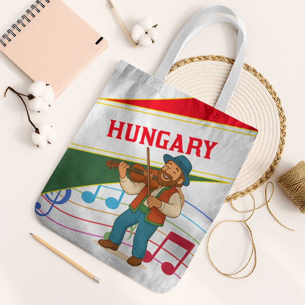 Hungary Tote Bag with Folk Musician Illustration Design and Traditional Floral - Wonder Print Shop
