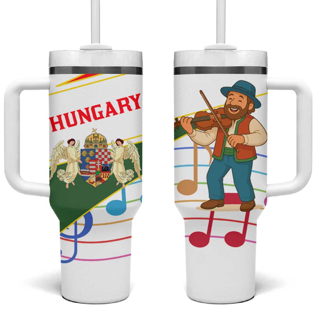 Hungary Tumbler With Handle with Folk Musician Illustration Design and Traditional Floral - Wonder Print Shop