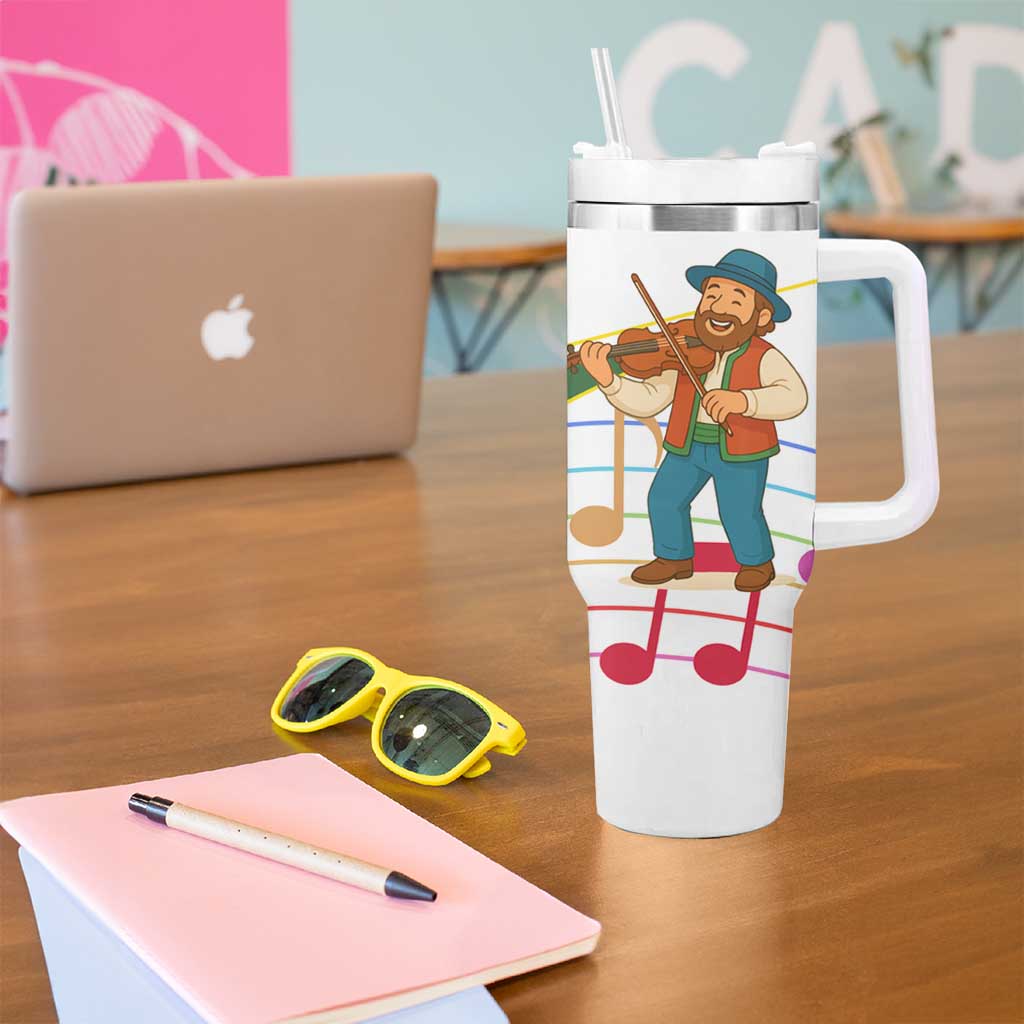 Hungary Tumbler With Handle with Folk Musician Illustration Design and Traditional Floral - Wonder Print Shop