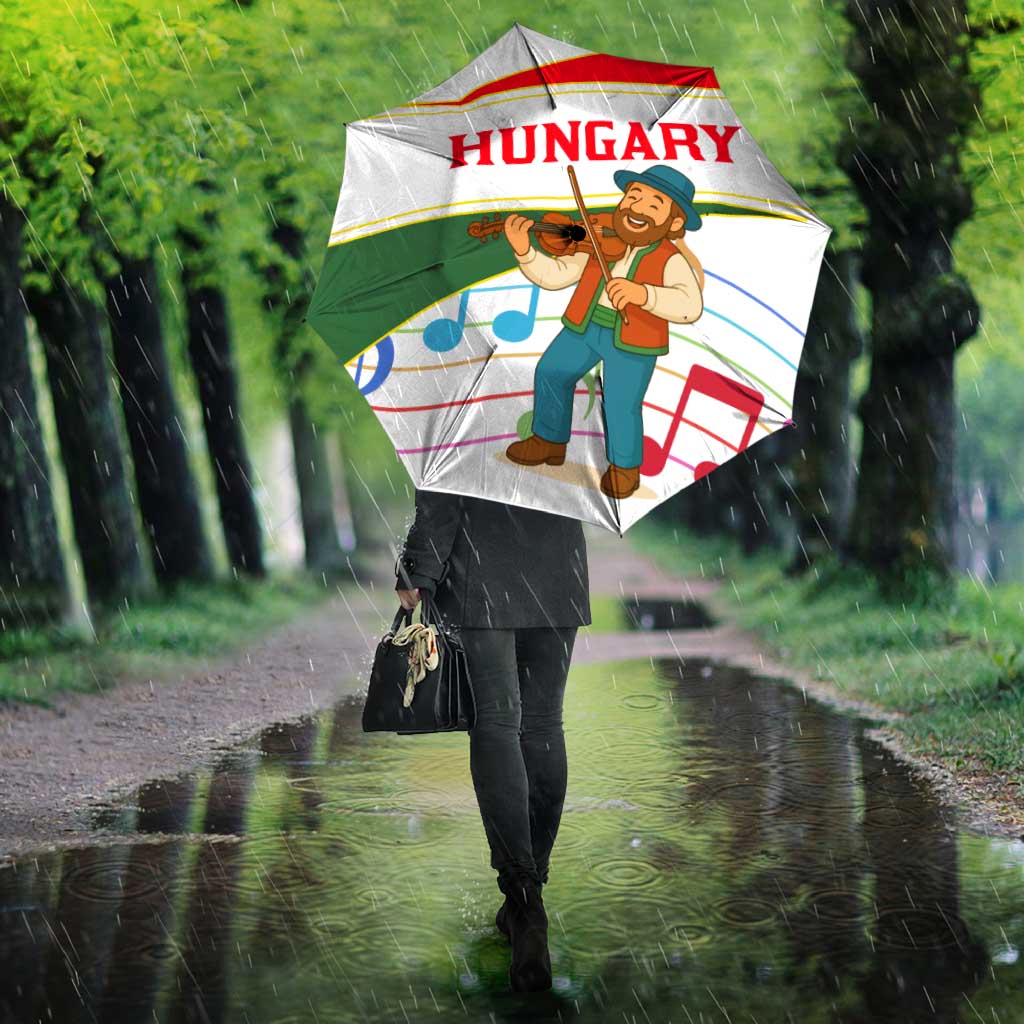 Hungary Umbrella with Folk Musician Illustration Design and Traditional Floral - Wonder Print Shop