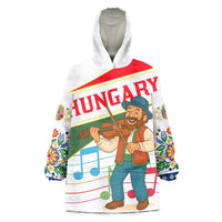 Hungary Wearable Blanket Hoodie with Folk Musician Illustration Design and Traditional Floral - Wonder Print Shop