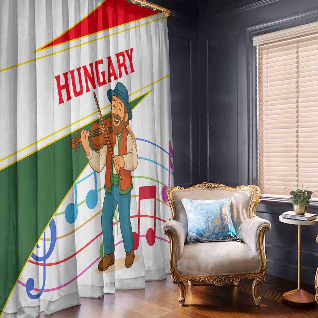 Hungary Window Curtain with Folk Musician Illustration Design and Traditional Floral - Wonder Print Shop