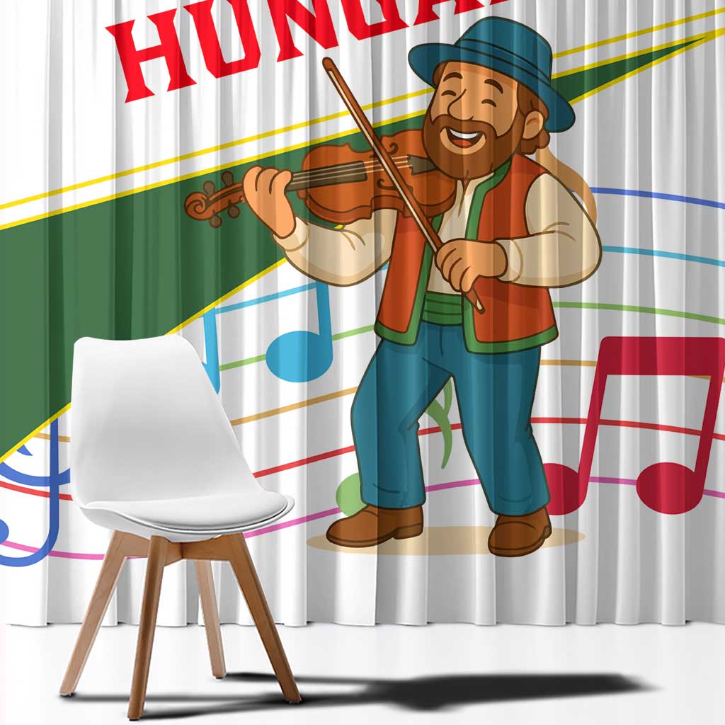 Hungary Window Curtain with Folk Musician Illustration Design and Traditional Floral - Wonder Print Shop