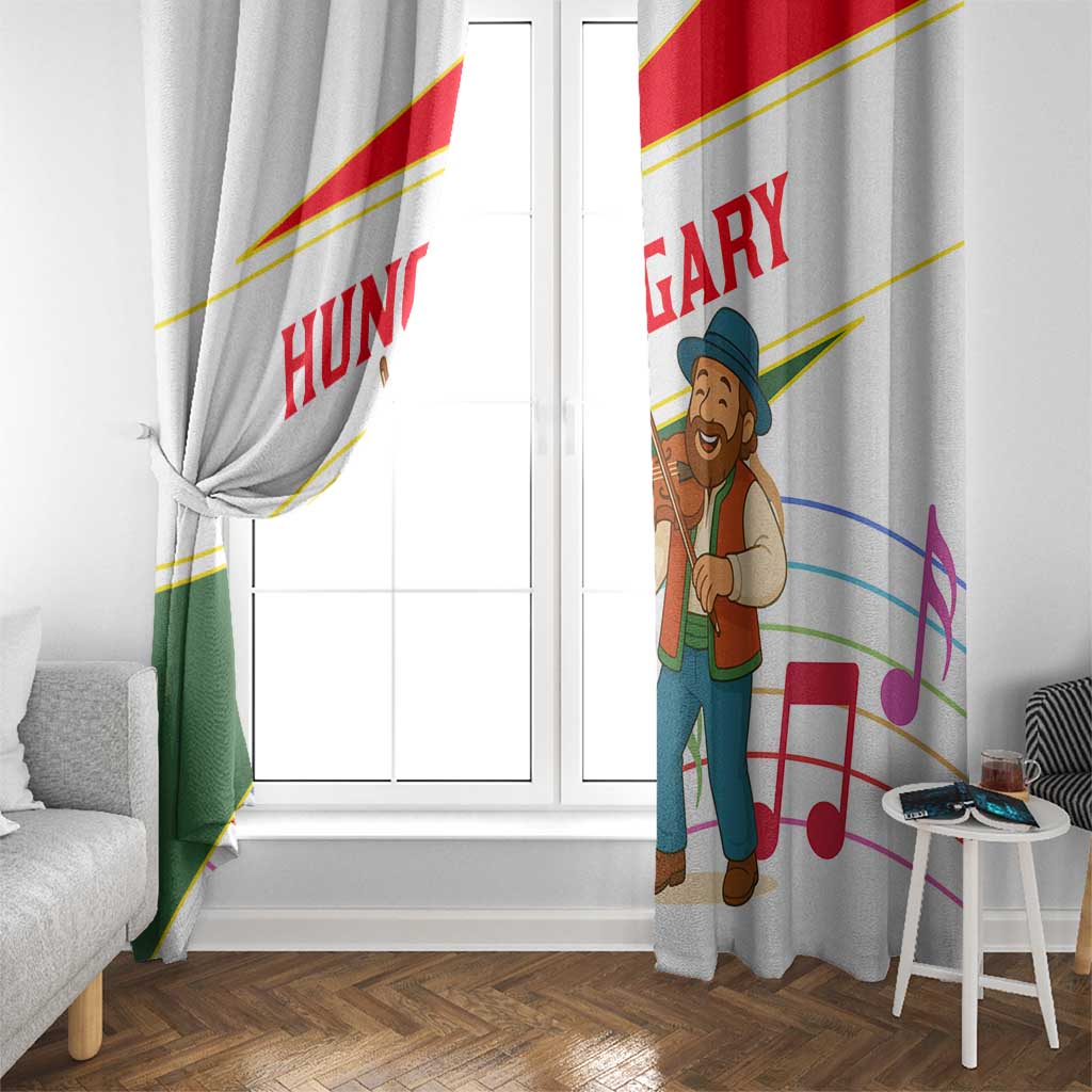 Hungary Window Curtain with Folk Musician Illustration Design and Traditional Floral - Wonder Print Shop
