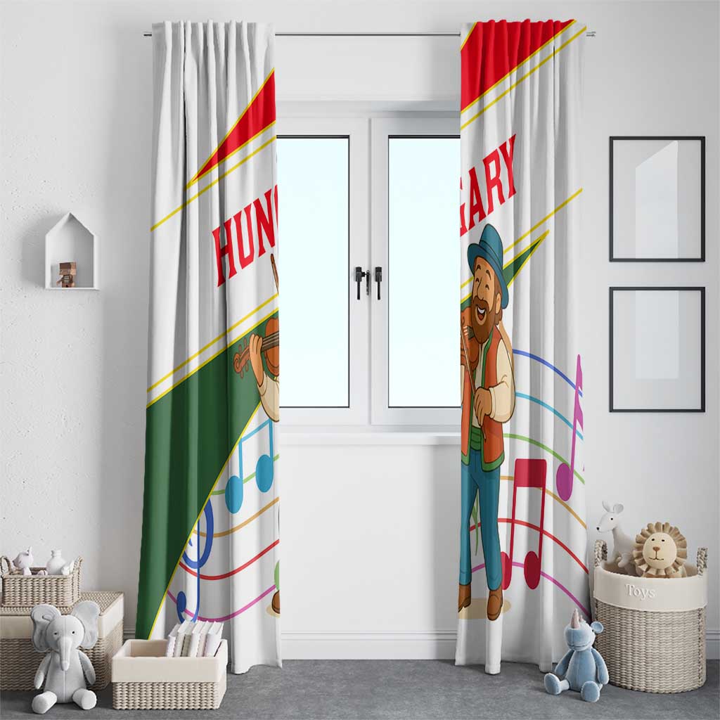 Hungary Window Curtain with Folk Musician Illustration Design and Traditional Floral - Wonder Print Shop