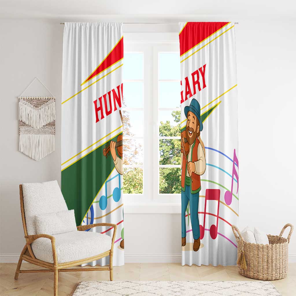 Hungary Window Curtain with Folk Musician Illustration Design and Traditional Floral - Wonder Print Shop