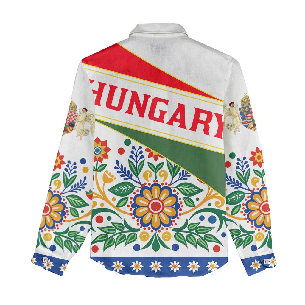 Hungary Women Casual Shirt with Folk Musician Illustration Design and Traditional Floral - Wonder Print Shop