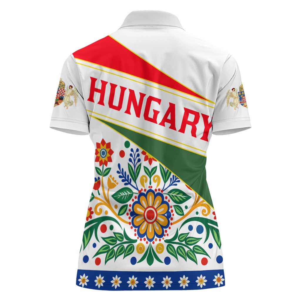 Hungary Women Polo Shirt with Folk Musician Illustration Design and Traditional Floral - Wonder Print Shop