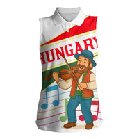 Hungary Women Sleeveless Polo Shirt with Folk Musician Illustration Design and Traditional Floral - Wonder Print Shop