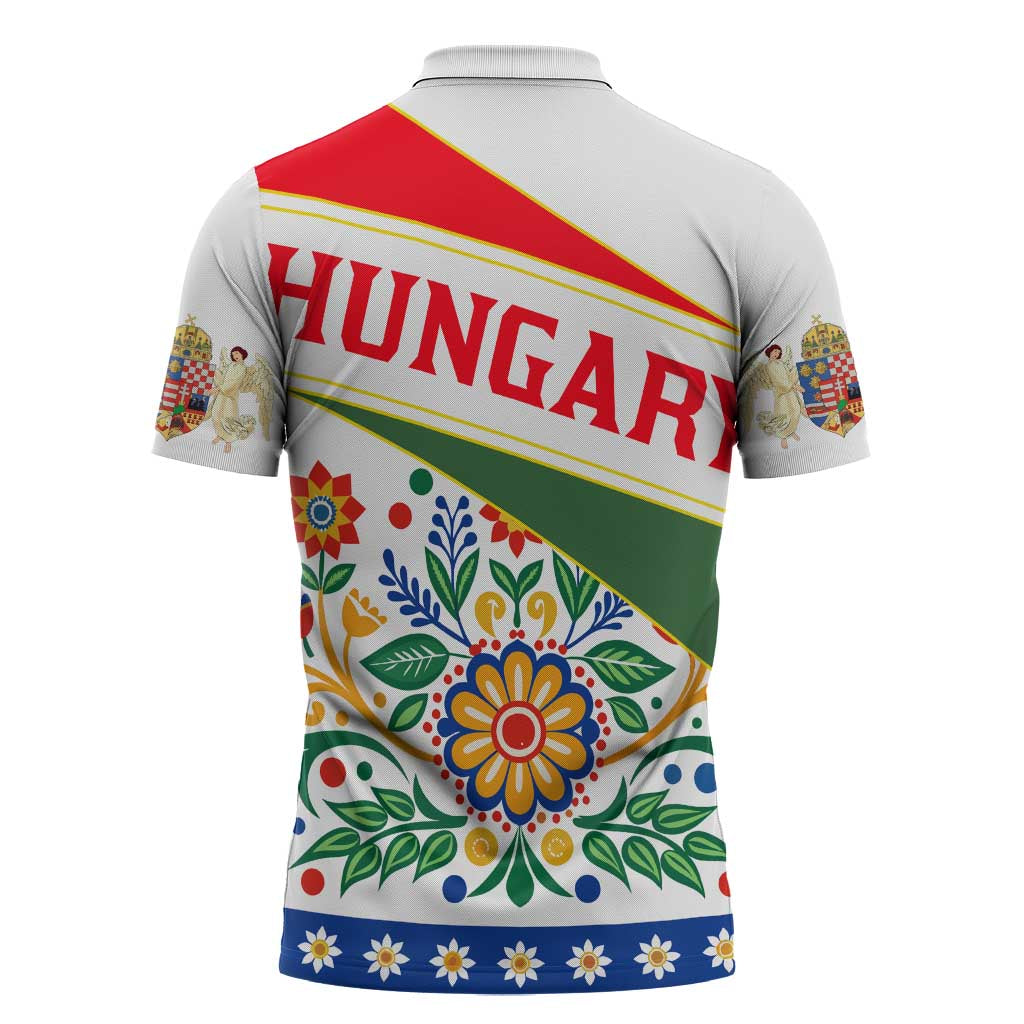 Hungary Zipper Polo Shirt with Folk Musician Illustration Design and Traditional Floral - Wonder Print Shop