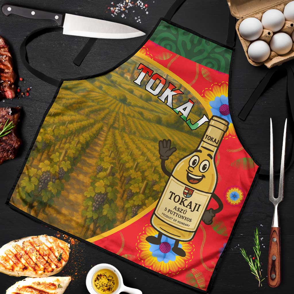 Hungary Apron with Tokaj Vineyard Illustration Design and Grape Wine - Wonder Print Shop