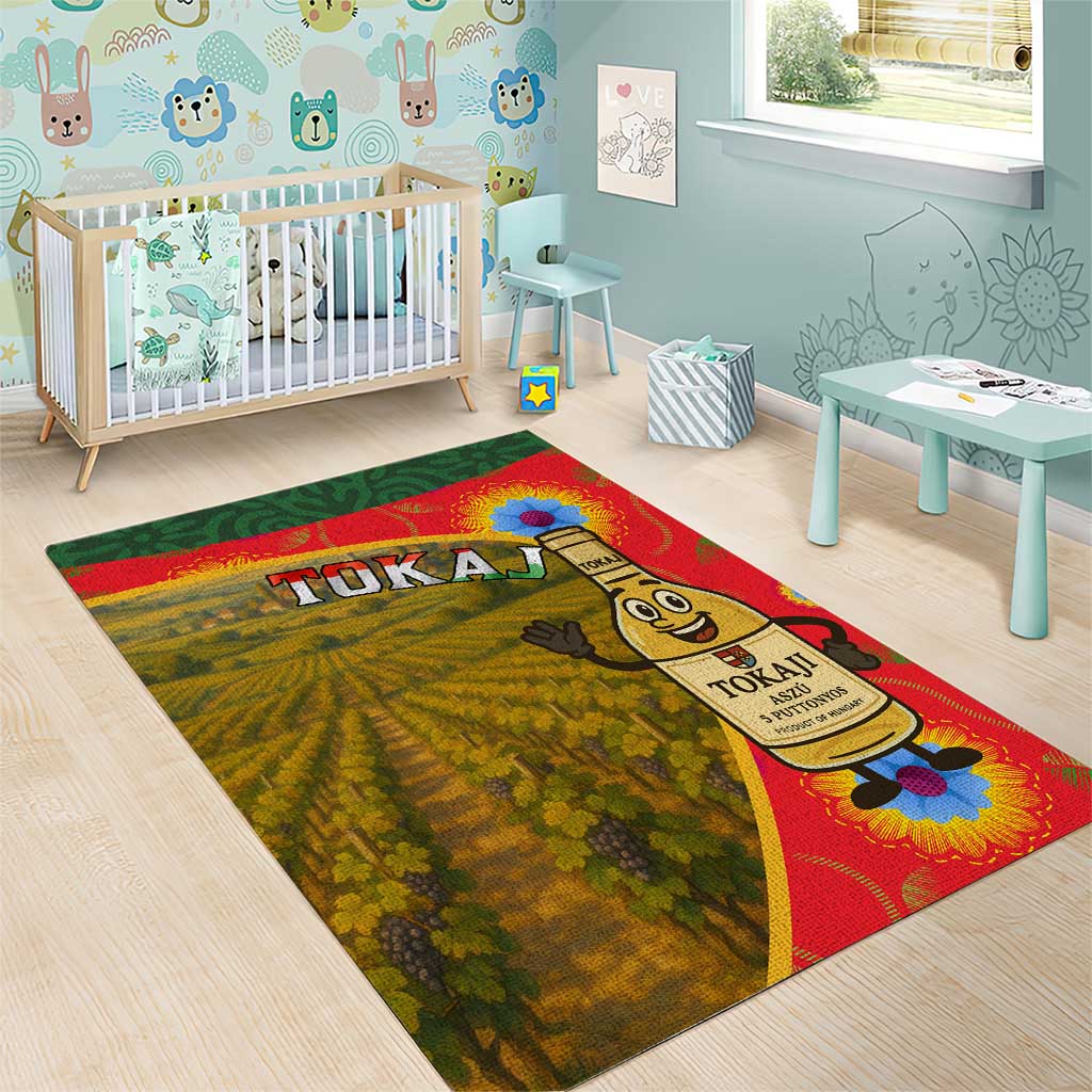 Hungary Area Rug with Tokaj Vineyard Illustration Design and Grape Wine - Wonder Print Shop