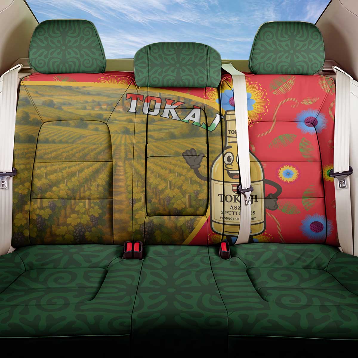 Hungary Back Car Seat Cover with Tokaj Vineyard Illustration Design and Grape Wine - Wonder Print Shop