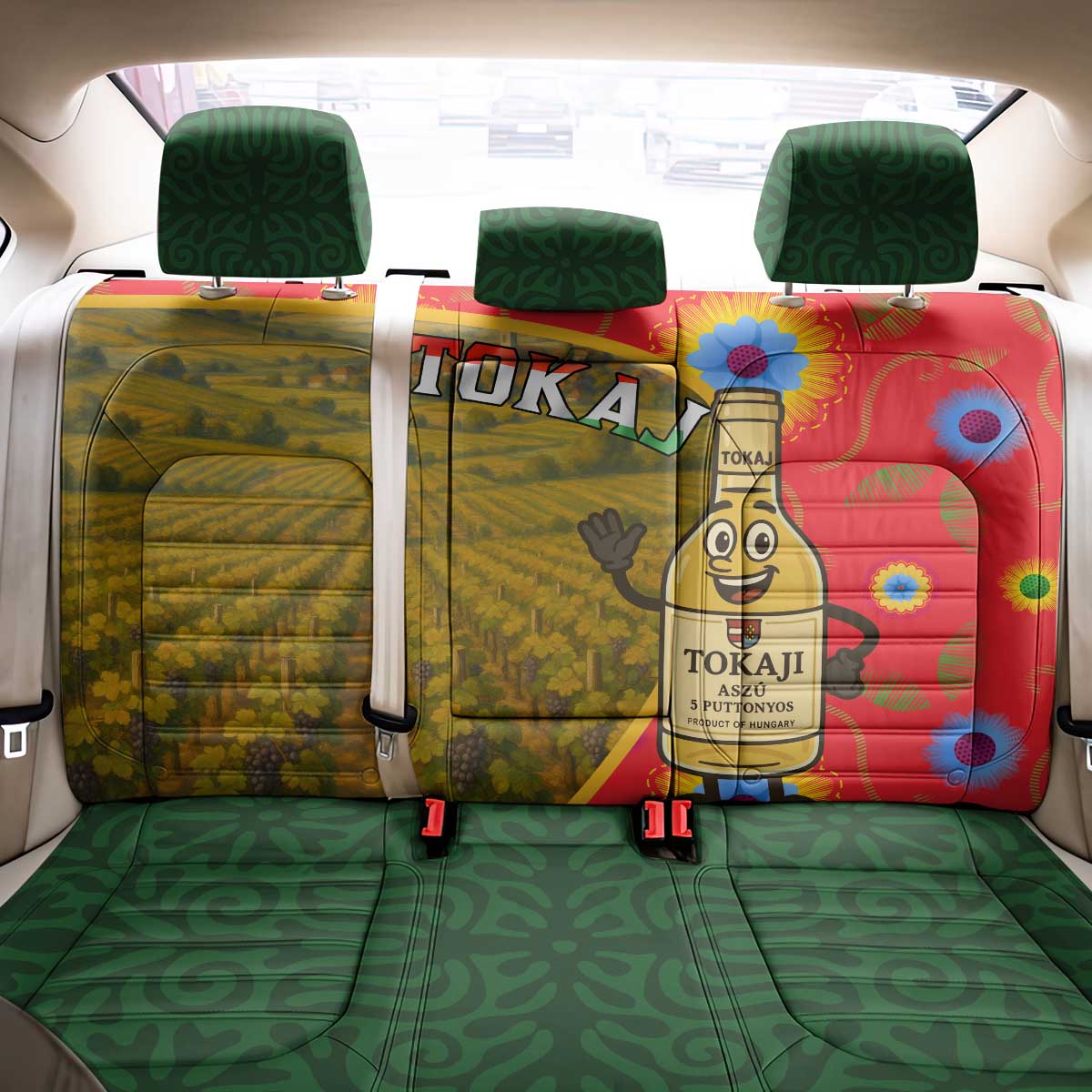 Hungary Back Car Seat Cover with Tokaj Vineyard Illustration Design and Grape Wine - Wonder Print Shop