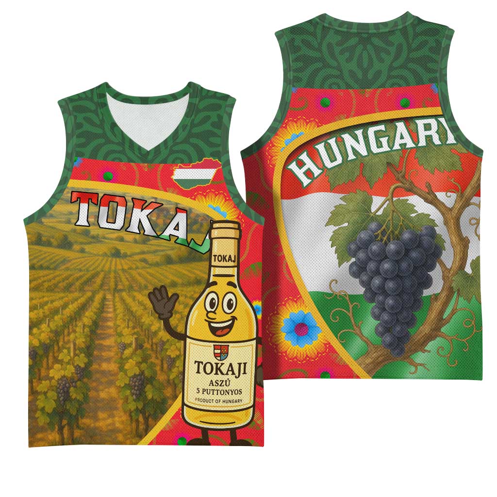 Hungary Basketball Jersey with Tokaj Vineyard Illustration Design and Grape Wine - Wonder Print Shop