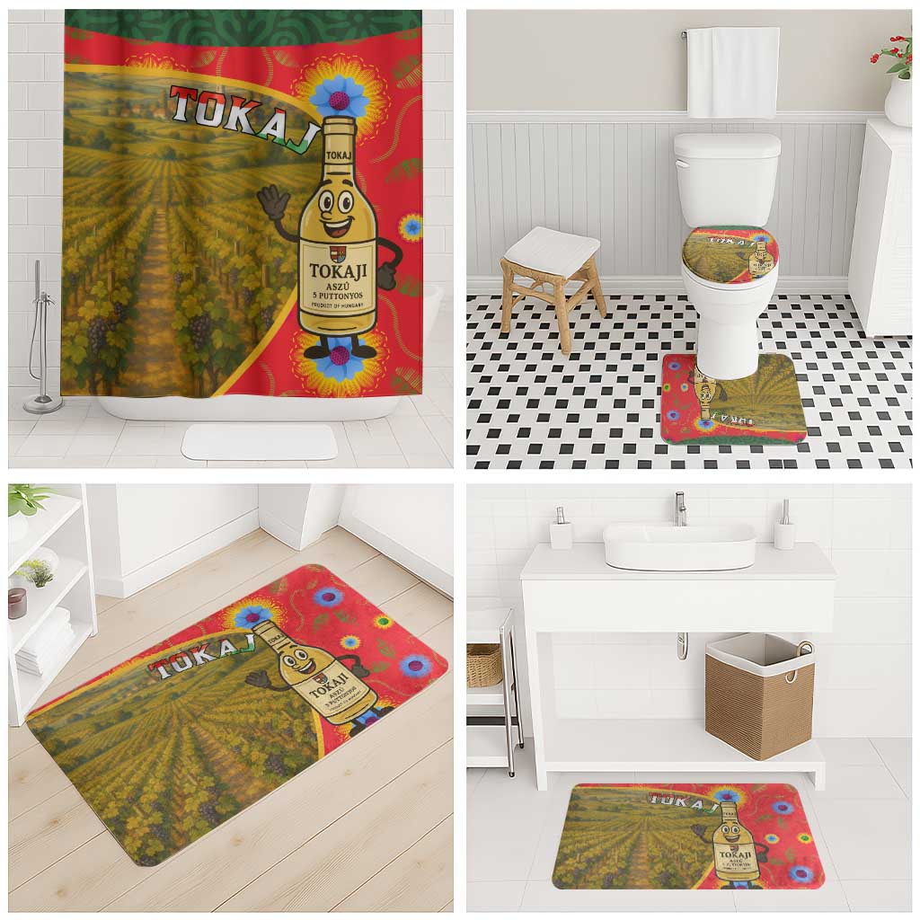 Hungary Bathroom Set with Tokaj Vineyard Illustration Design and Grape Wine - Wonder Print Shop