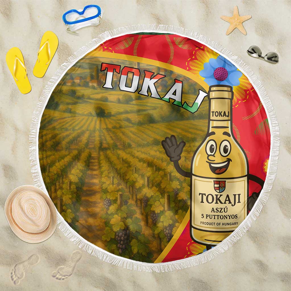 Hungary Beach Blanket with Tokaj Vineyard Illustration Design and Grape Wine - Wonder Print Shop