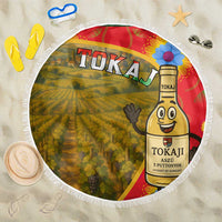 Hungary Beach Blanket with Tokaj Vineyard Illustration Design and Grape Wine - Wonder Print Shop