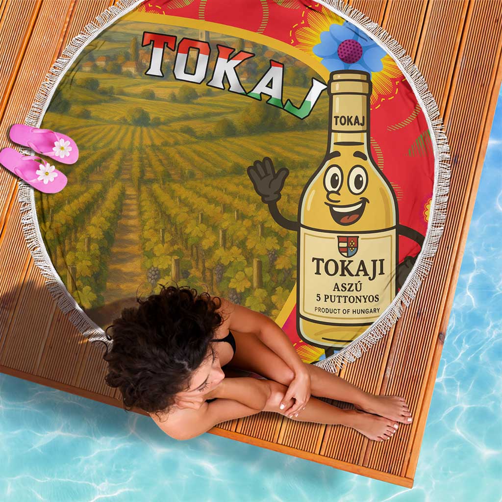 Hungary Beach Blanket with Tokaj Vineyard Illustration Design and Grape Wine - Wonder Print Shop
