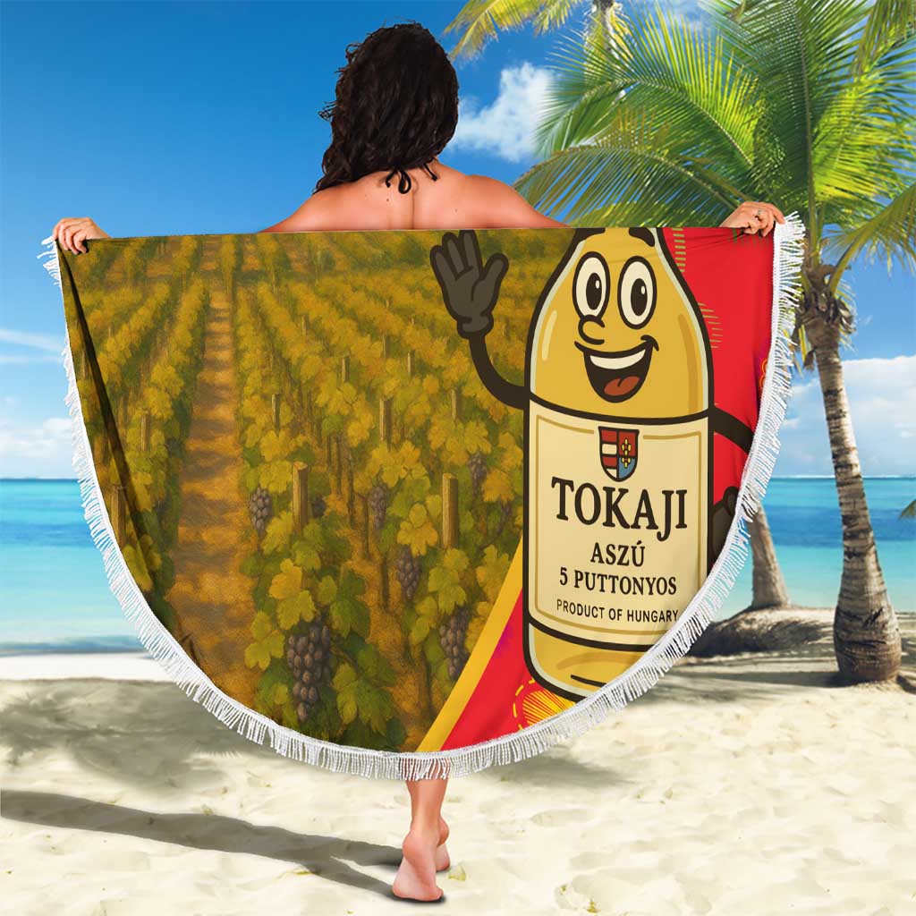 Hungary Beach Blanket with Tokaj Vineyard Illustration Design and Grape Wine - Wonder Print Shop