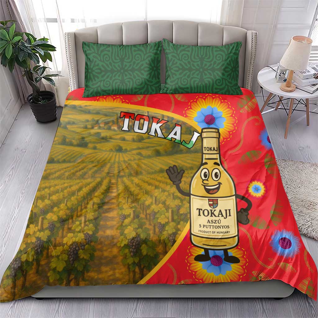 Hungary Bedding Set with Tokaj Vineyard Illustration Design and Grape Wine - Wonder Print Shop