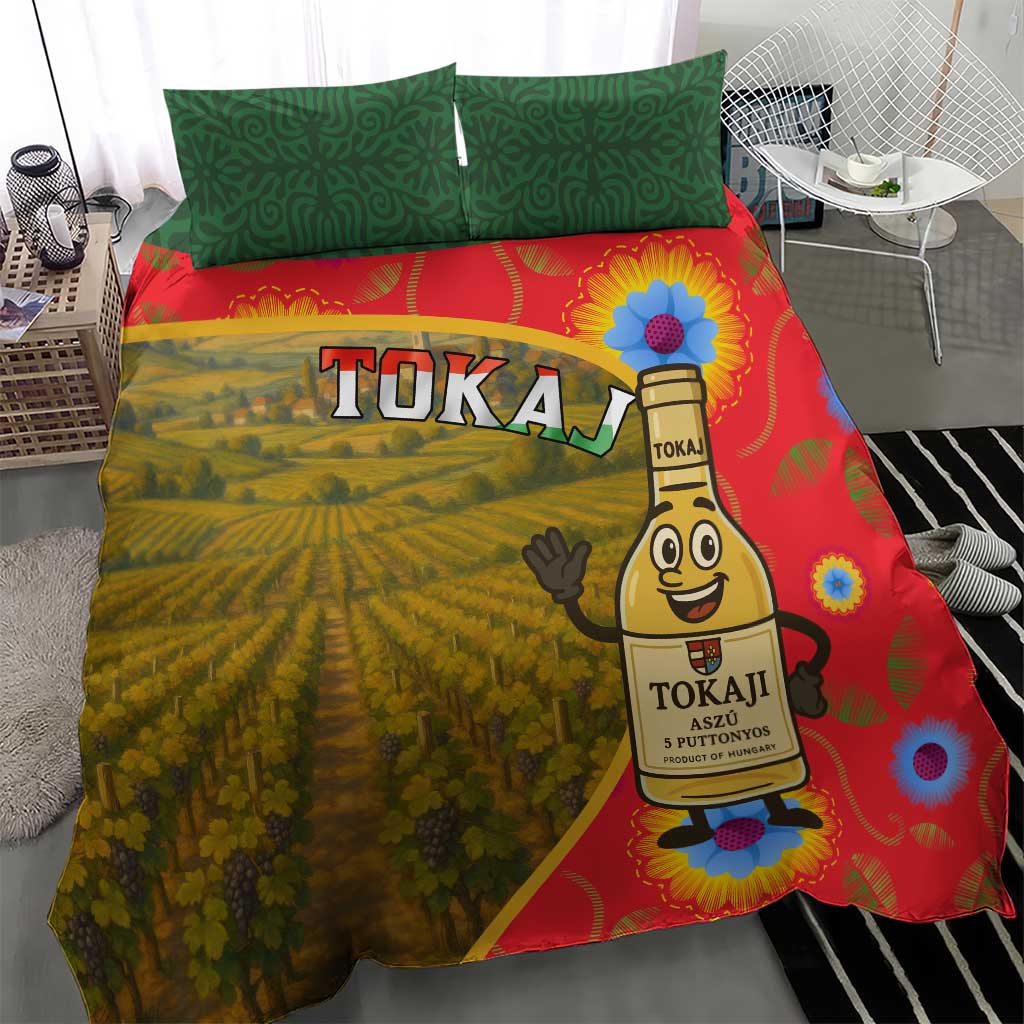 Hungary Bedding Set with Tokaj Vineyard Illustration Design and Grape Wine - Wonder Print Shop