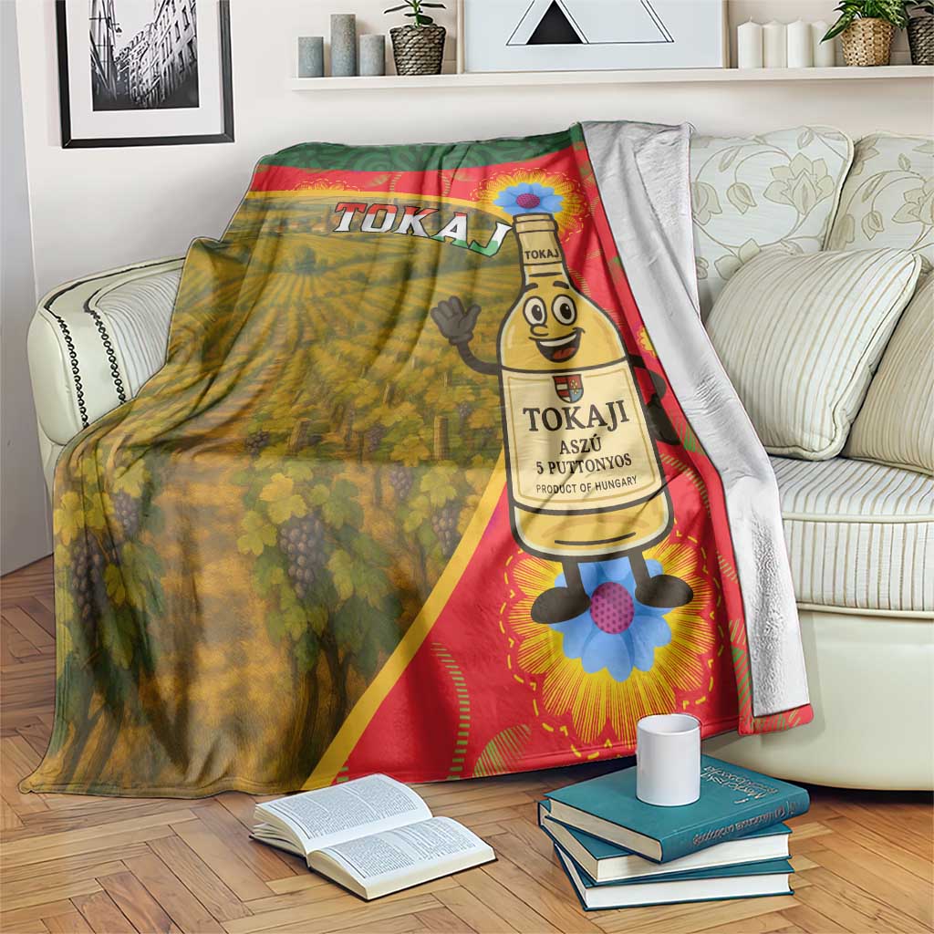 Hungary Blanket with Tokaj Vineyard Illustration Design and Grape Wine - Wonder Print Shop