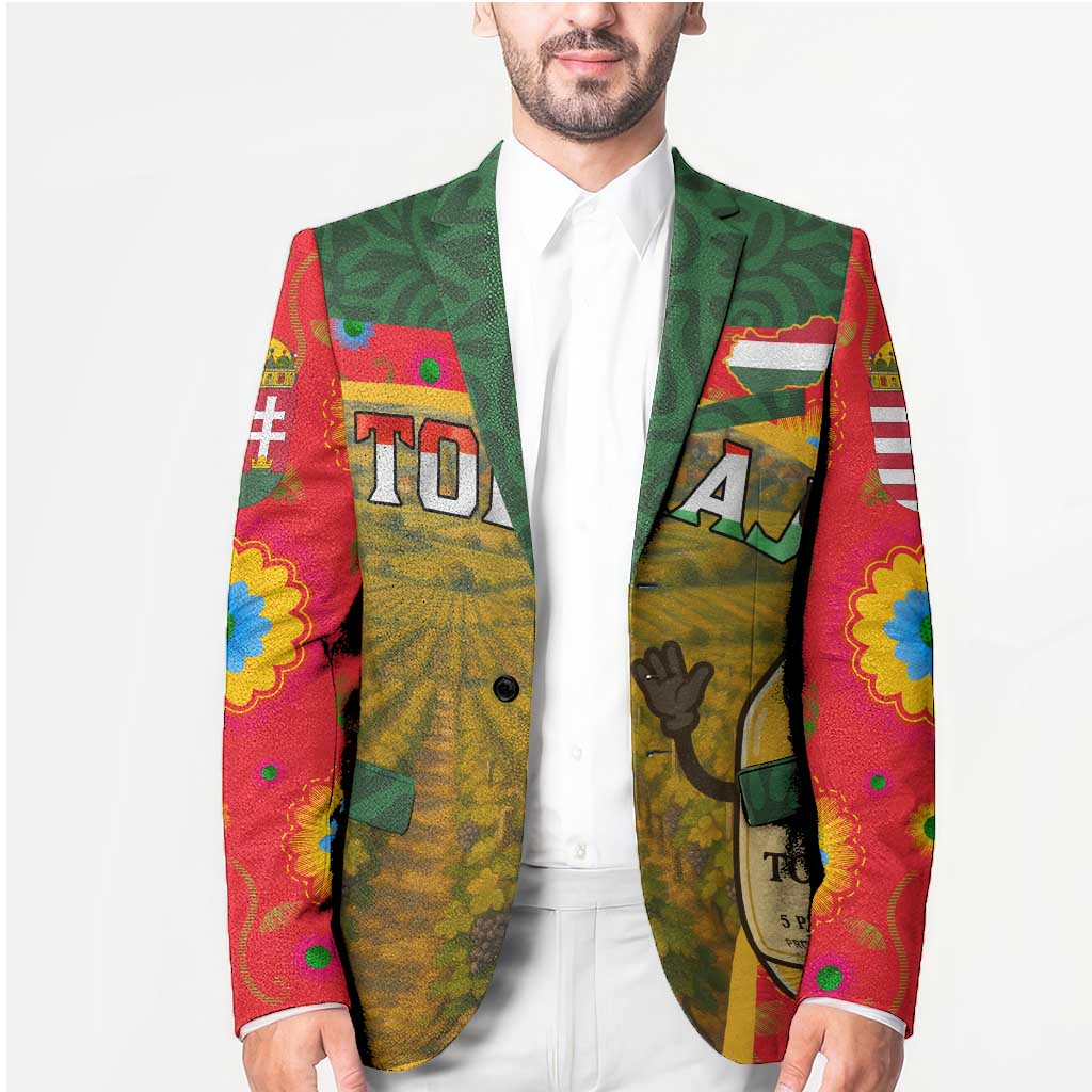 Hungary Blazer with Tokaj Vineyard Illustration Design and Grape Wine - Wonder Print Shop