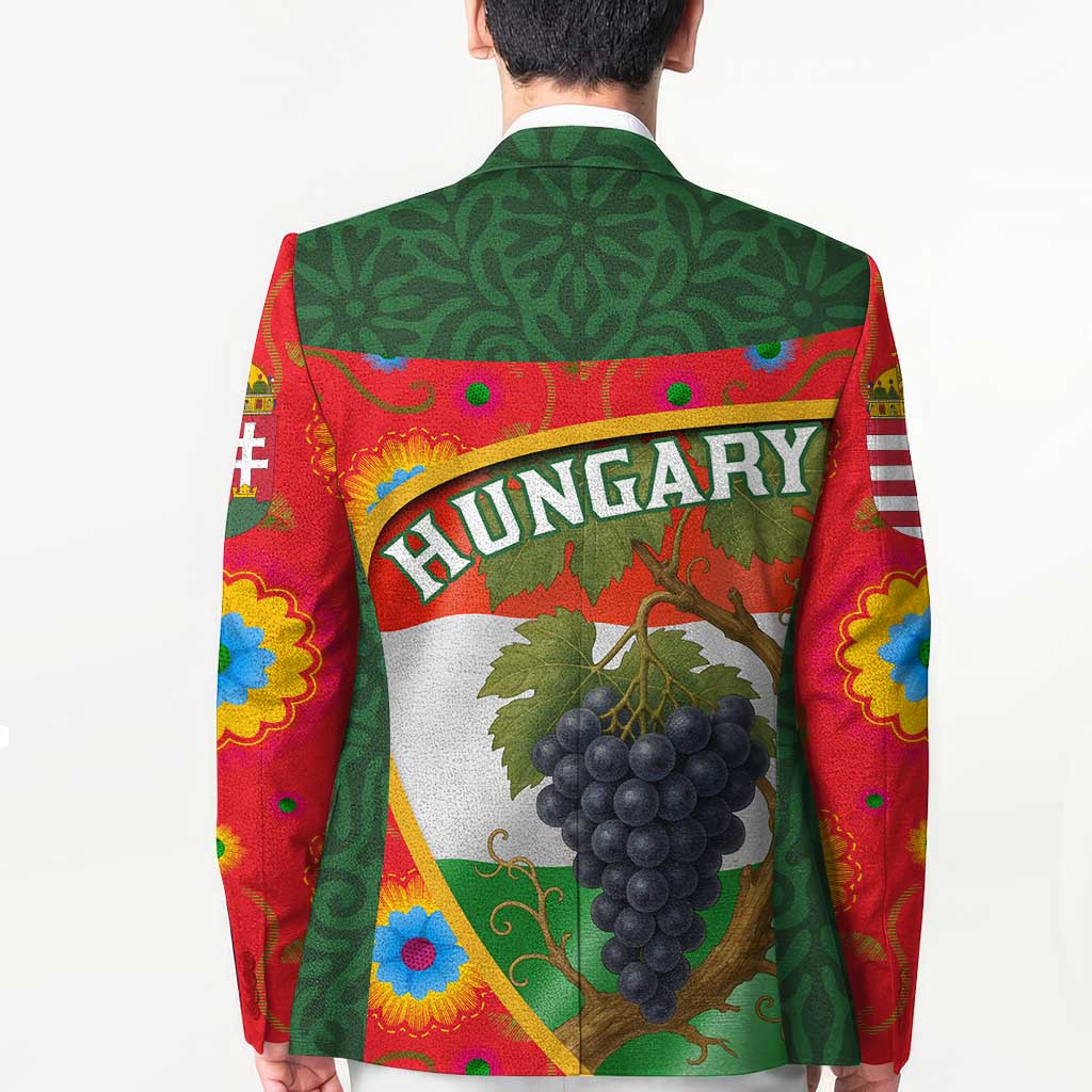 Hungary Blazer with Tokaj Vineyard Illustration Design and Grape Wine - Wonder Print Shop