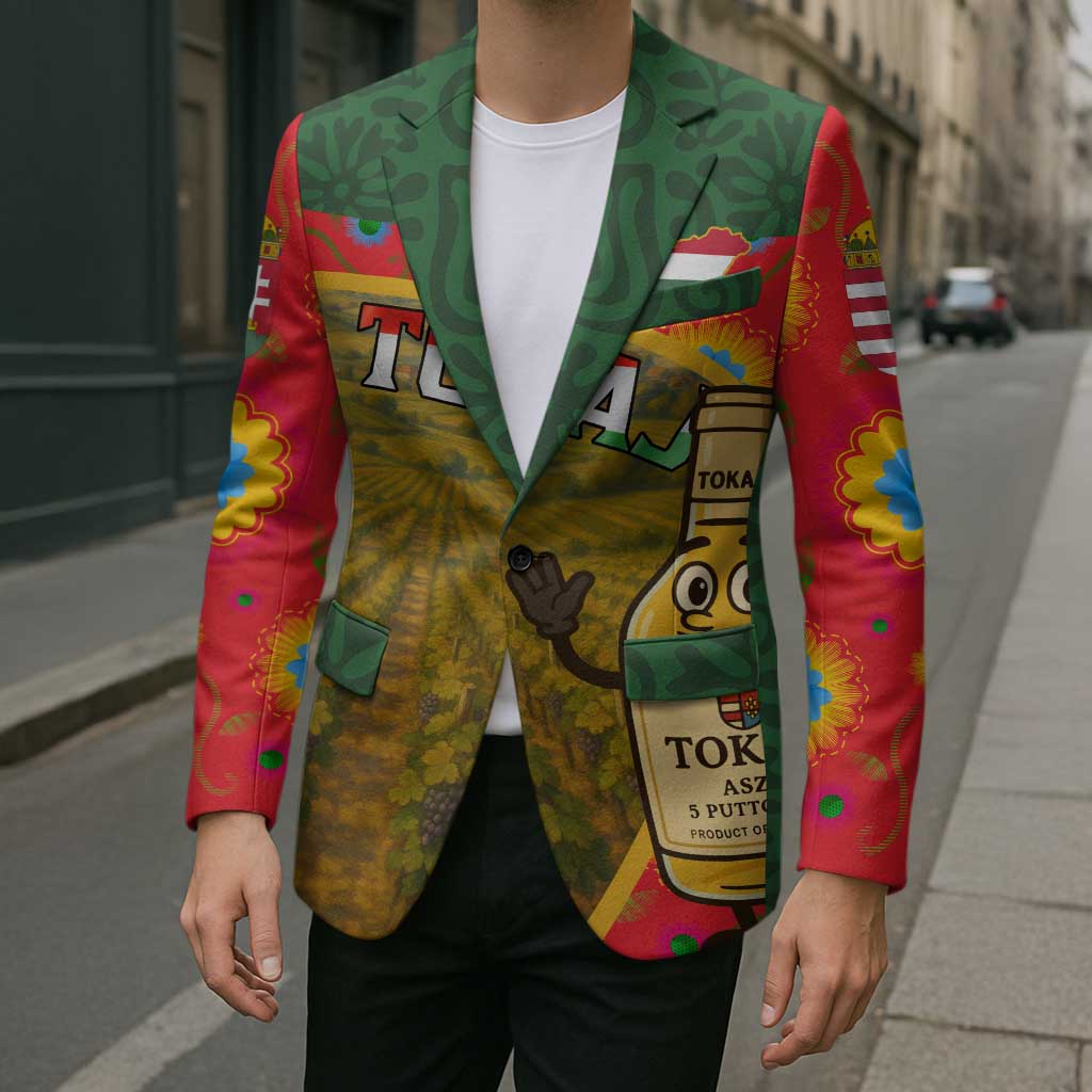 Hungary Blazer with Tokaj Vineyard Illustration Design and Grape Wine - Wonder Print Shop