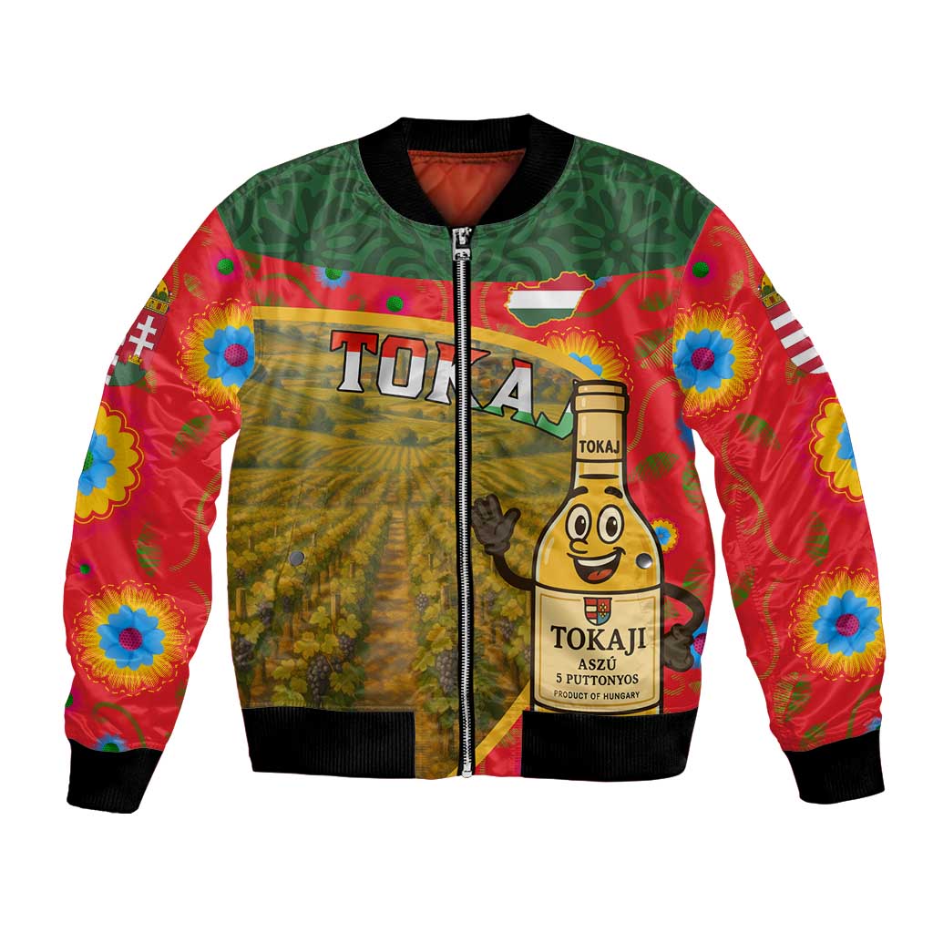 Hungary Bomber Jacket with Tokaj Vineyard Illustration Design and Grape Wine - Wonder Print Shop