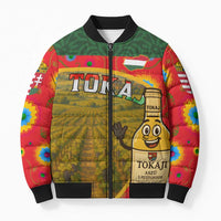 Hungary Bomber Puffer Jacket with Tokaj Vineyard Illustration Design and Grape Wine - Wonder Print Shop