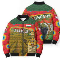 Hungary Bomber Puffer Jacket with Tokaj Vineyard Illustration Design and Grape Wine - Wonder Print Shop