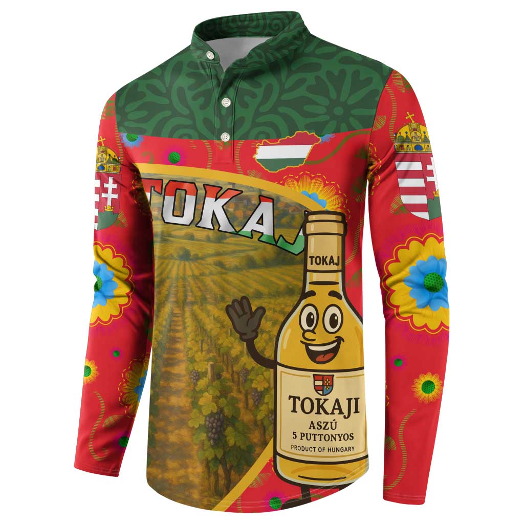 Hungary Button Sweatshirt with Tokaj Vineyard Illustration Design and Grape Wine - Wonder Print Shop