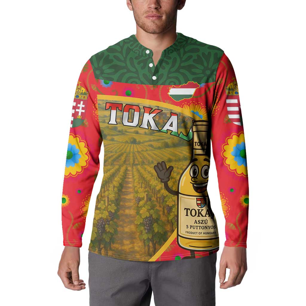 Hungary Button Sweatshirt with Tokaj Vineyard Illustration Design and Grape Wine - Wonder Print Shop