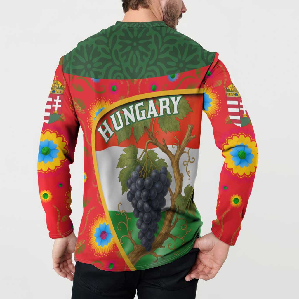 Hungary Button Sweatshirt with Tokaj Vineyard Illustration Design and Grape Wine - Wonder Print Shop