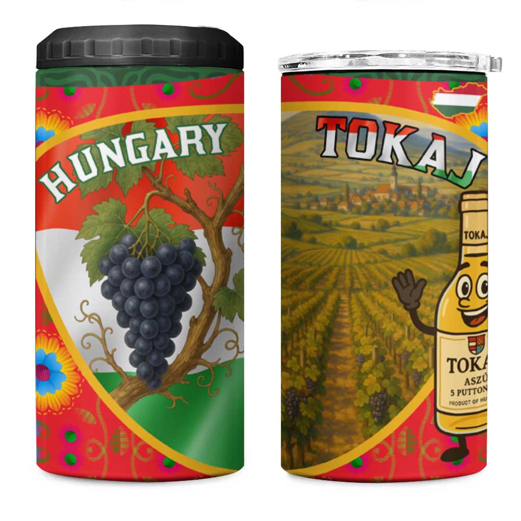 Hungary 4 in 1 Can Cooler Tumbler with Tokaj Vineyard Illustration Design and Grape Wine - Wonder Print Shop