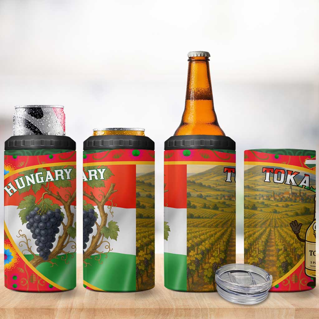 Hungary 4 in 1 Can Cooler Tumbler with Tokaj Vineyard Illustration Design and Grape Wine - Wonder Print Shop