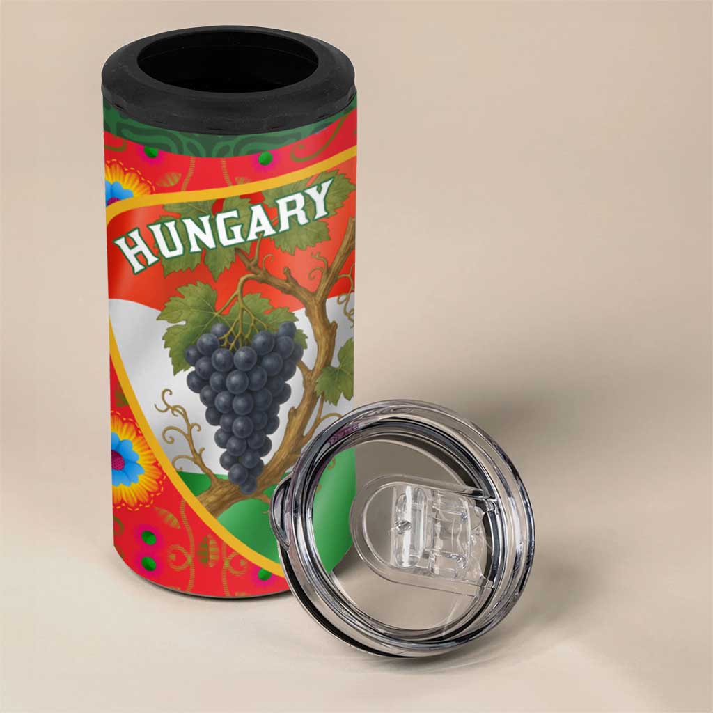 Hungary 4 in 1 Can Cooler Tumbler with Tokaj Vineyard Illustration Design and Grape Wine - Wonder Print Shop