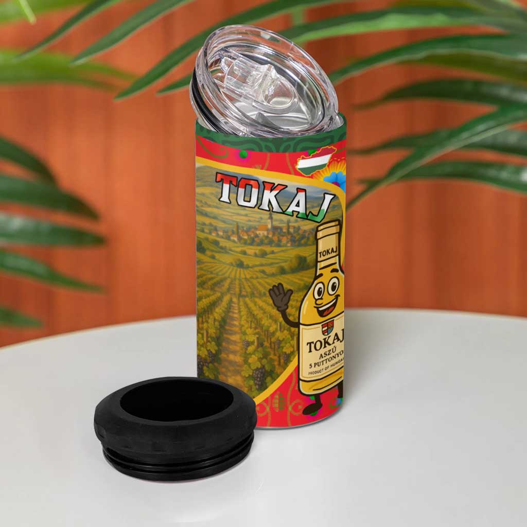 Hungary 4 in 1 Can Cooler Tumbler with Tokaj Vineyard Illustration Design and Grape Wine - Wonder Print Shop