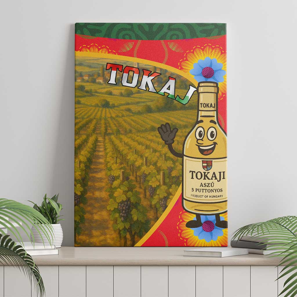 Hungary Canvas Wall Art with Tokaj Vineyard Illustration Design and Grape Wine - Wonder Print Shop
