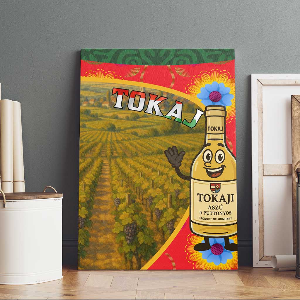 Hungary Canvas Wall Art with Tokaj Vineyard Illustration Design and Grape Wine - Wonder Print Shop