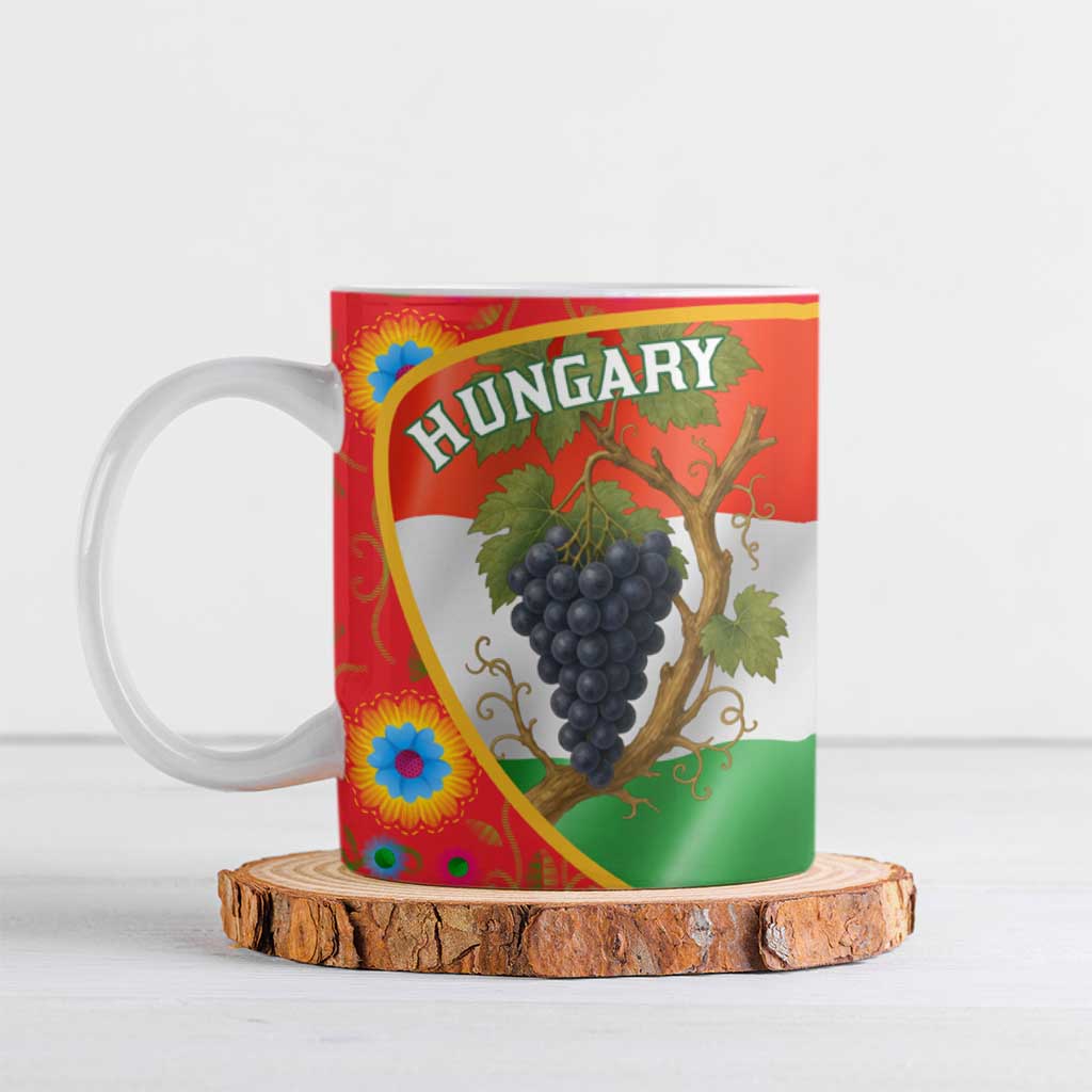 Hungary Ceramic Mug with Tokaj Vineyard Illustration Design and Grape Wine - Wonder Print Shop