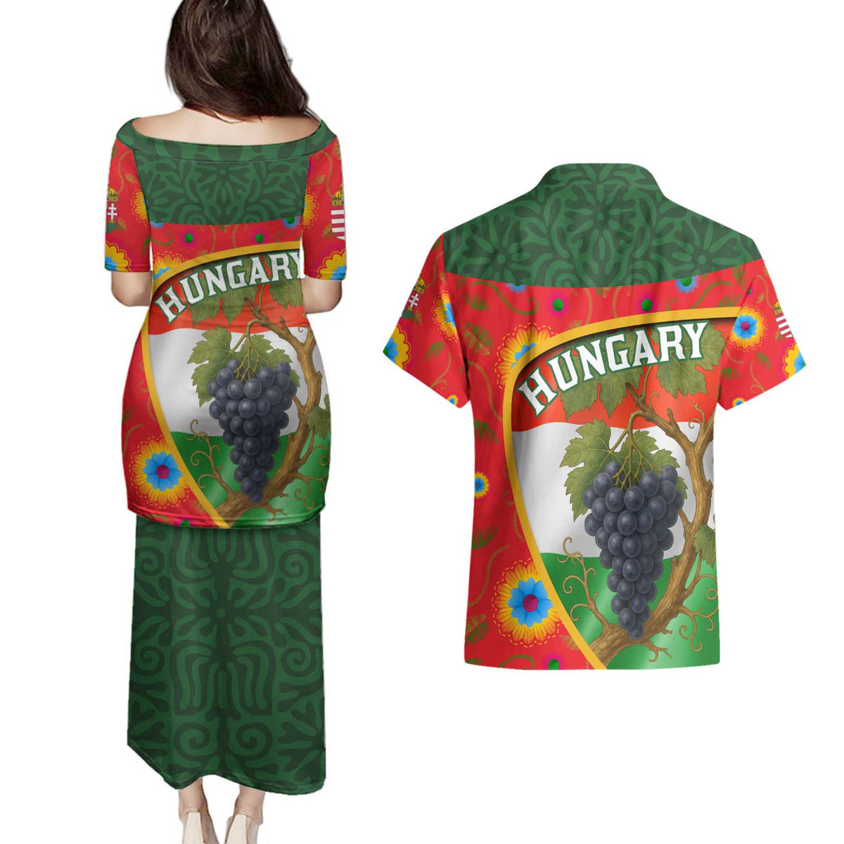 Hungary Couples Matching Puletasi and Hawaiian Shirt with Tokaj Vineyard Illustration Design and Grape Wine - Wonder Print Shop