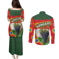 Hungary Couples Matching Puletasi and Long Sleeve Button Shirt with Tokaj Vineyard Illustration Design and Grape Wine - Wonder Print Shop