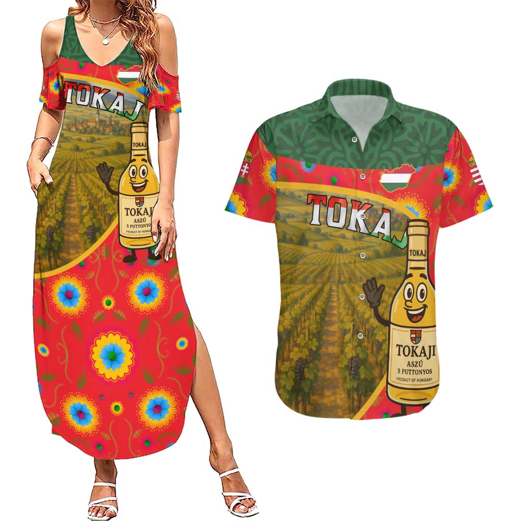 Hungary Couples Matching Summer Maxi Dress and Hawaiian Shirt with Tokaj Vineyard Illustration Design and Grape Wine - Wonder Print Shop