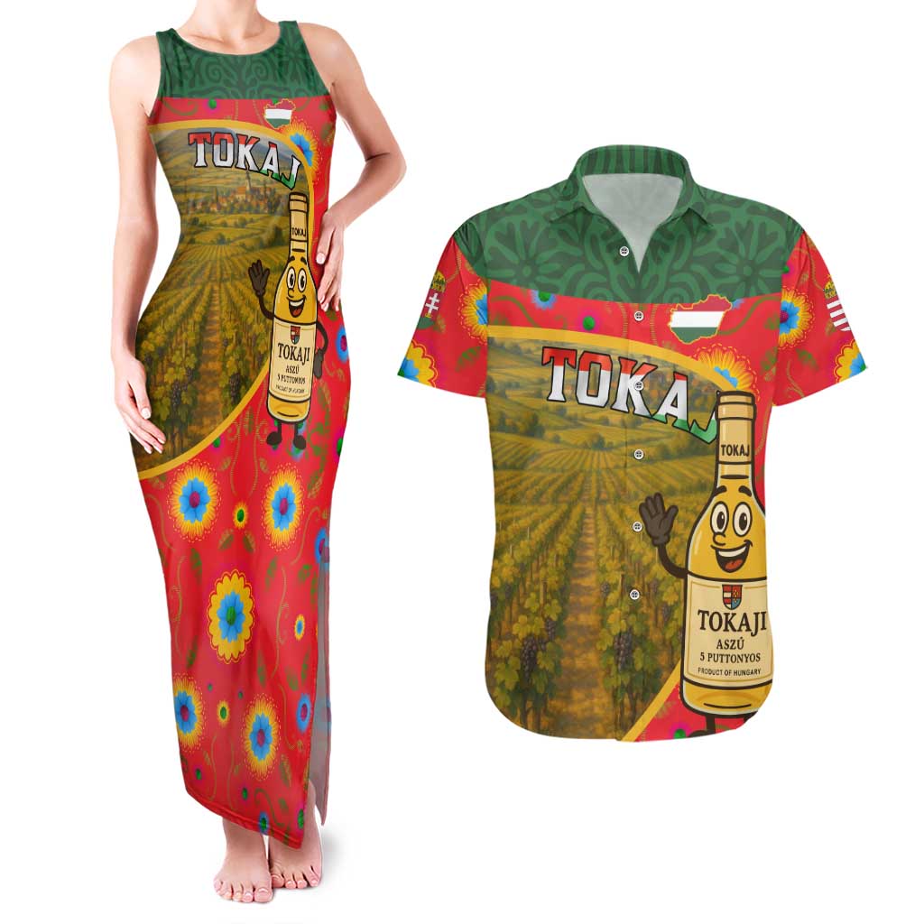 Hungary Couples Matching Tank Maxi Dress and Hawaiian Shirt with Tokaj Vineyard Illustration Design and Grape Wine - Wonder Print Shop