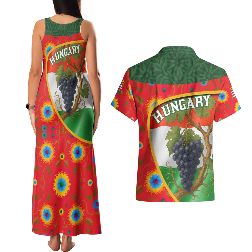 Hungary Couples Matching Tank Maxi Dress and Hawaiian Shirt with Tokaj Vineyard Illustration Design and Grape Wine - Wonder Print Shop