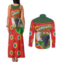 Hungary Couples Matching Tank Maxi Dress and Long Sleeve Button Shirt with Tokaj Vineyard Illustration Design and Grape Wine - Wonder Print Shop