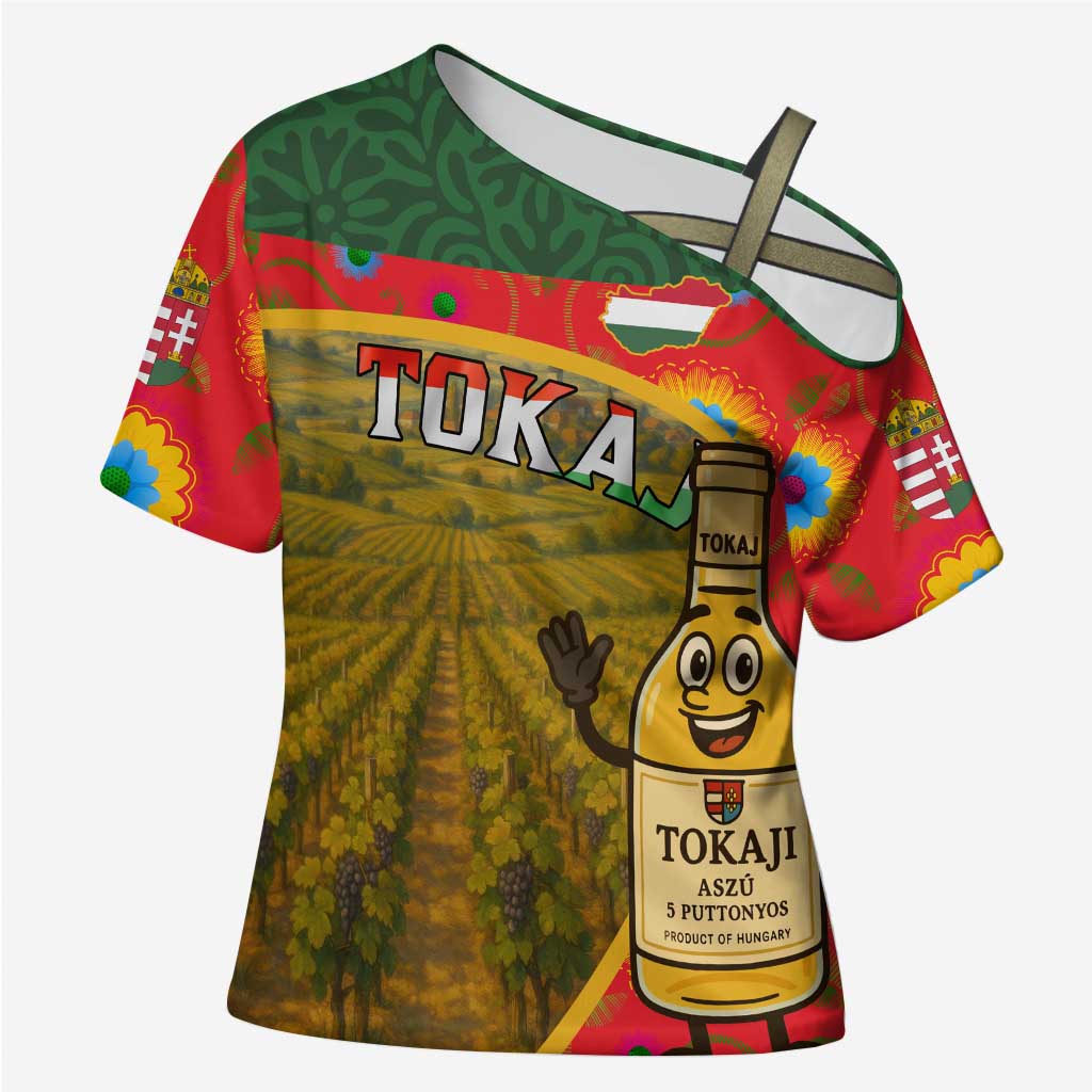 Hungary Cross Shoulder Shirt with Tokaj Vineyard Illustration Design and Grape Wine - Wonder Print Shop